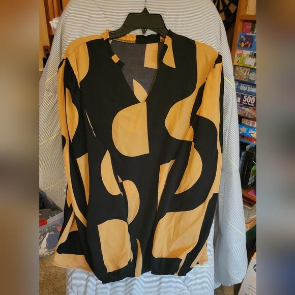 Shein Retro Yellow Black Ruffled Neckline 2XL Brand New - Picture 2 of 5